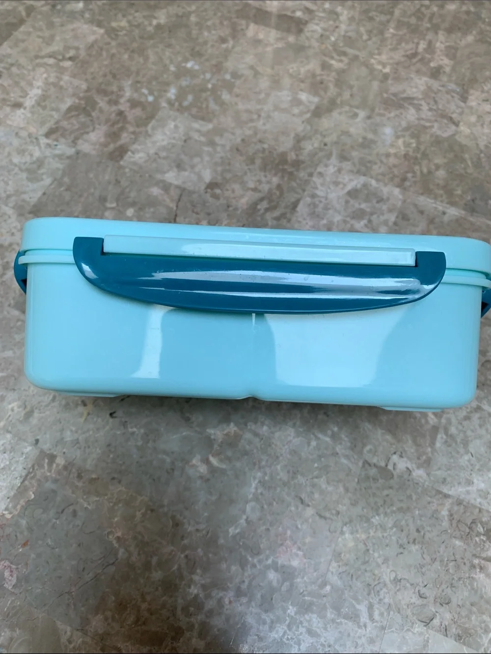 Cute Aqua Blue Lunch Box. NOT included tableware. Pre-Owned. Standard size.